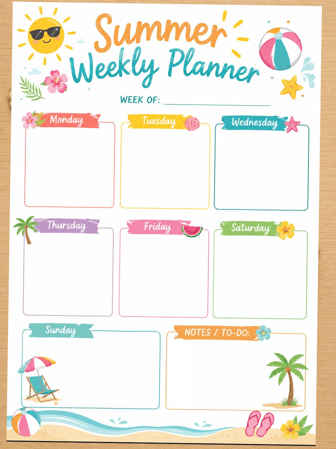 Summer weekly planner