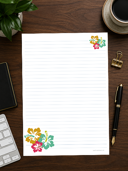 lined paper with coloured flowers