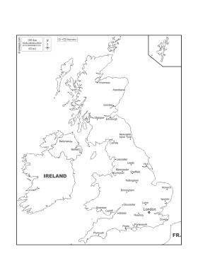 UK map with cities labelled