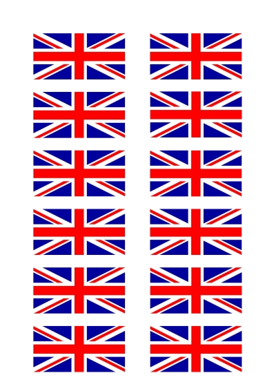 Printable sheet of twelve small Union Jack flags