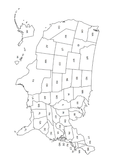 Printable USA map with state names
