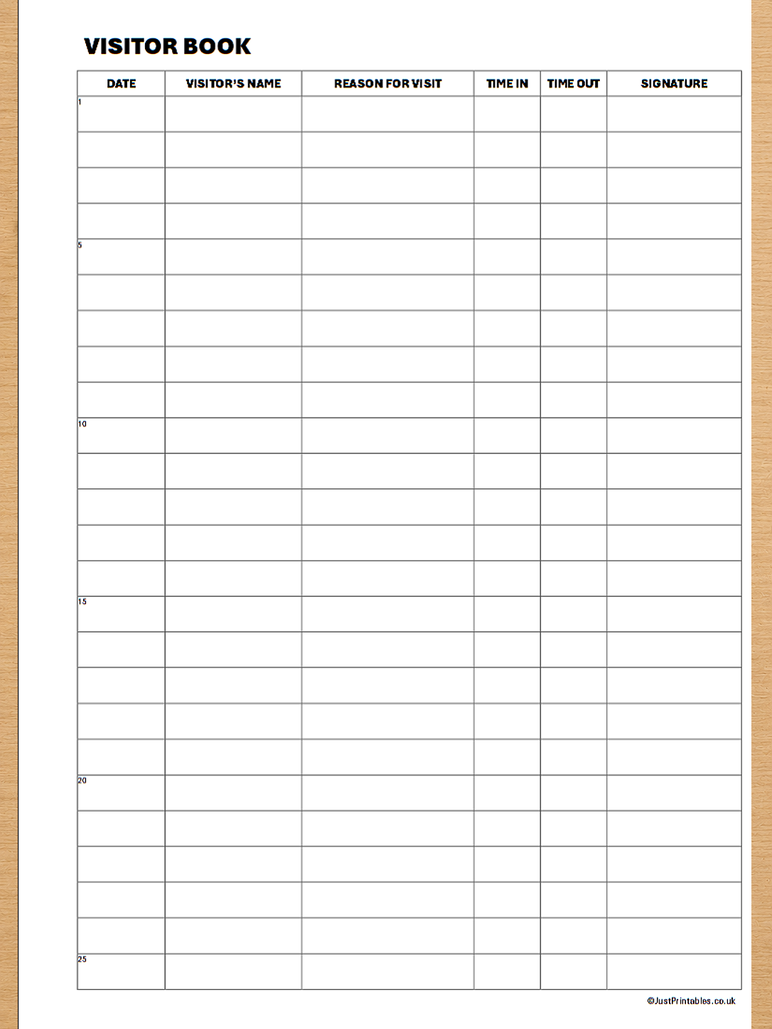 visitor sheet preview