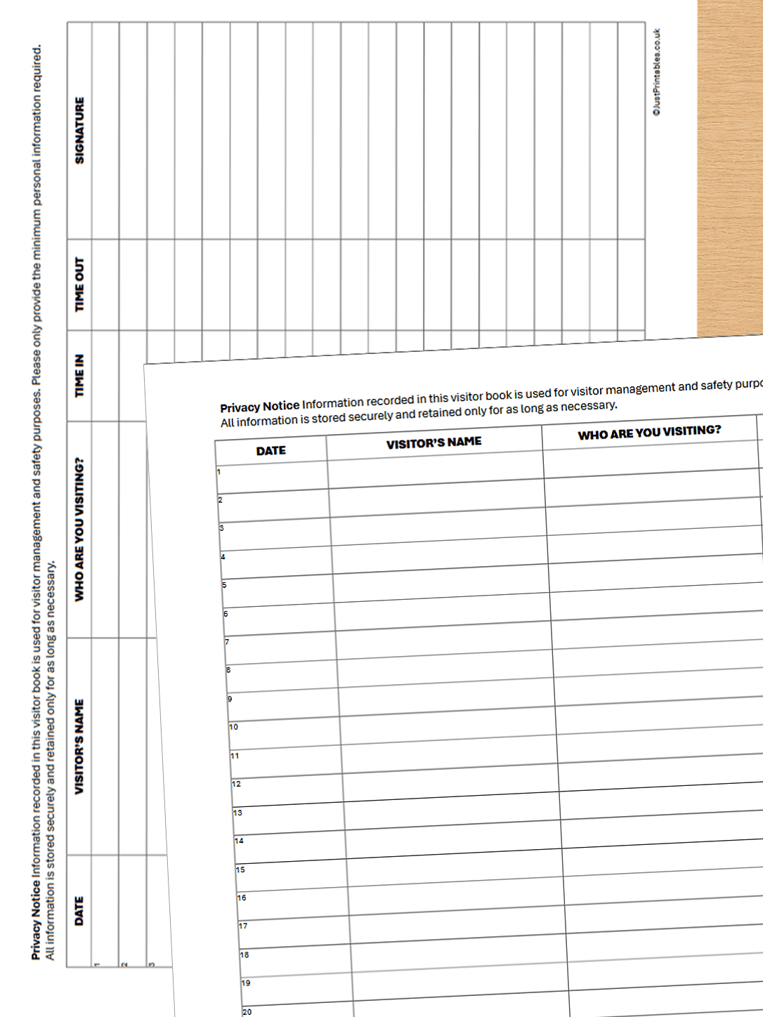 visitor sheet preview