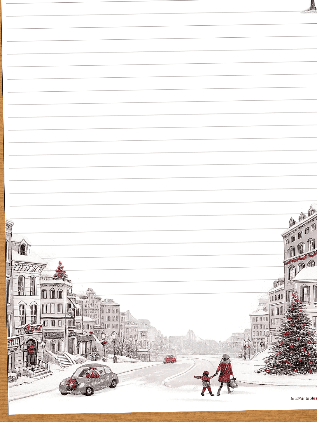 Wintry December lined paper preview